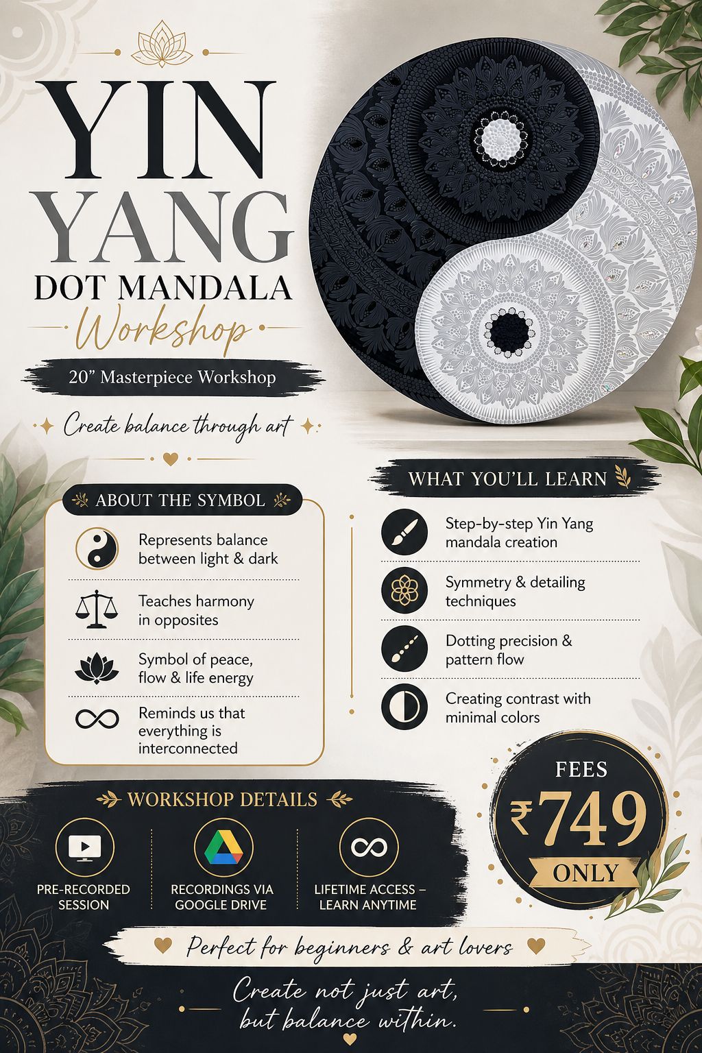 Yin Yang Dot Mandala Workshop (20” Masterpiece)