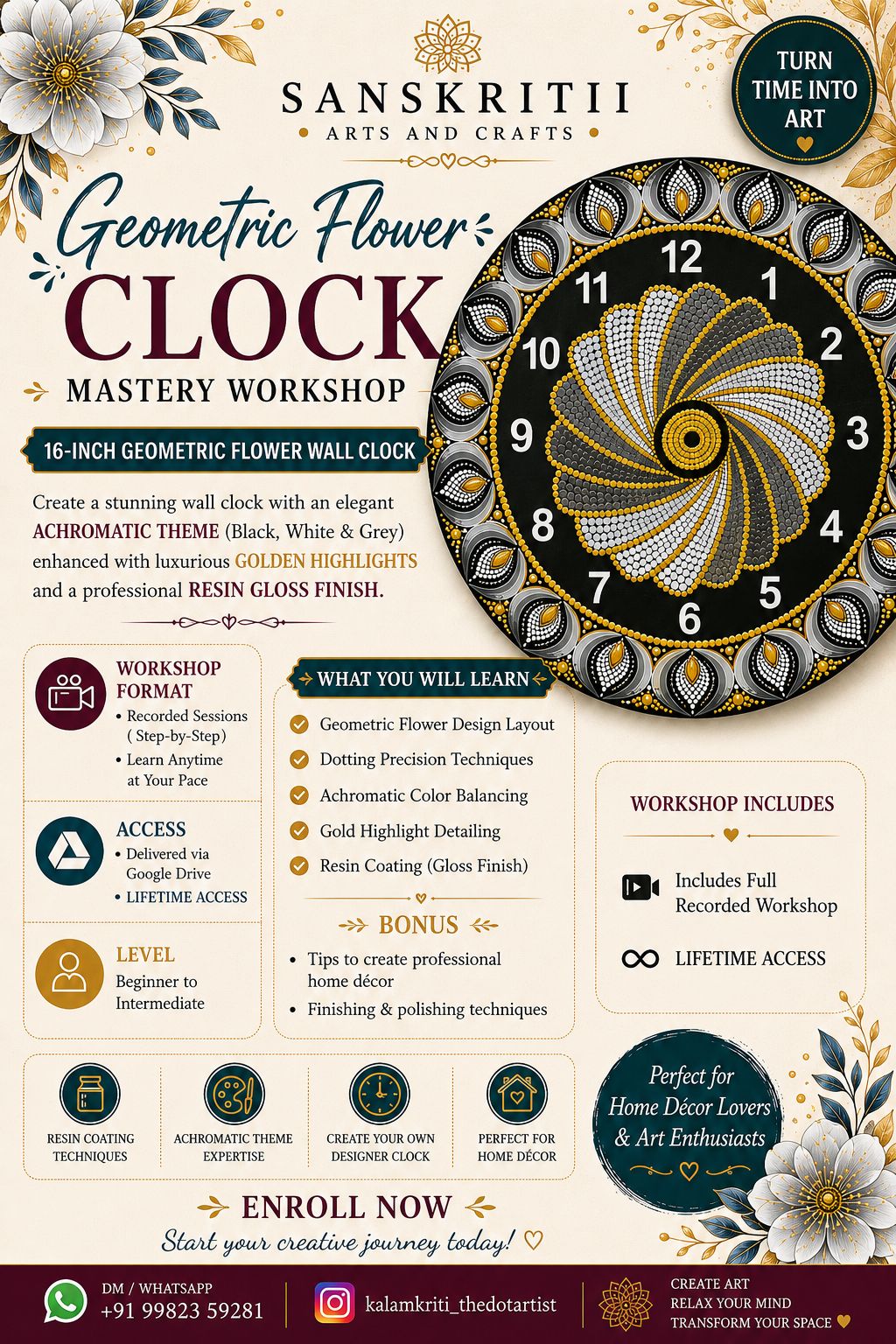 Geometric Flower Clock