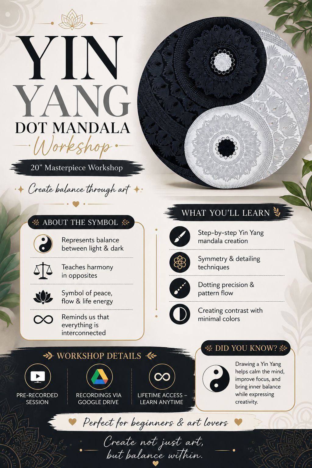 Yin Yang Dot Mandala Workshop (20" Masterpiece)
